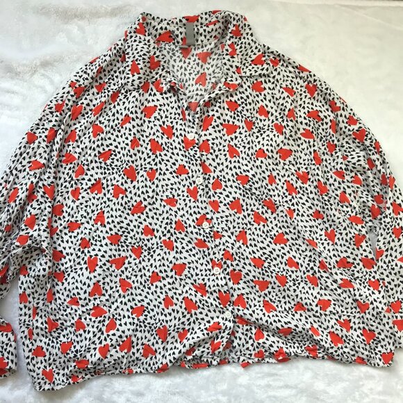 Asos Heart Button Up Shirt Women's 12 Long Sleeves 100% Viscose Lightweight NEW - Picture 9 of 9